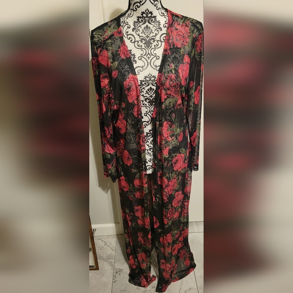 Audrey Lane Moody Floral Maxi Lenth Semi Sheer Kimono 3X‎ Whimsigoth Flowy